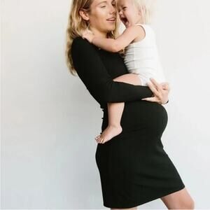 NEW Storq Maternity Long Sleeves Black Mini Dress Ribbed Stretchy Size 4 Large